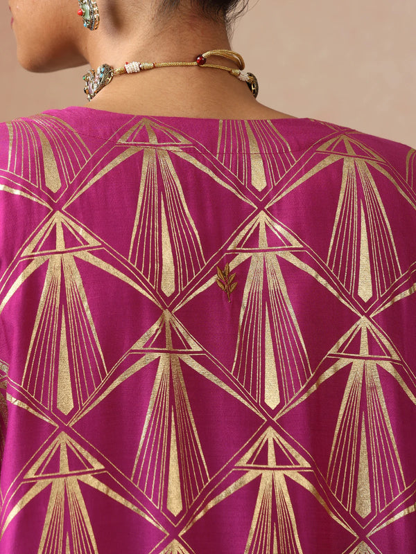 Grey and Pink Gold Foil Print Muslin Silk Jacket Set