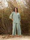 Blue Cotton Cutwork Embroidered Co-ord Set