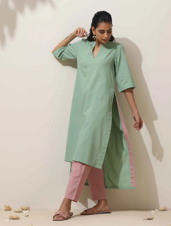 True Browns Mint Green Cotton Linen Kurta Pant Set