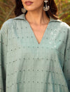 Blue Cotton Cutwork Embroidered Co-ord Set