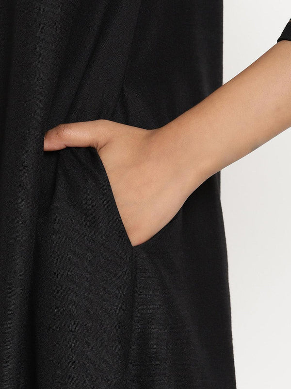 Cotton Linen Black Kurta Pant Set