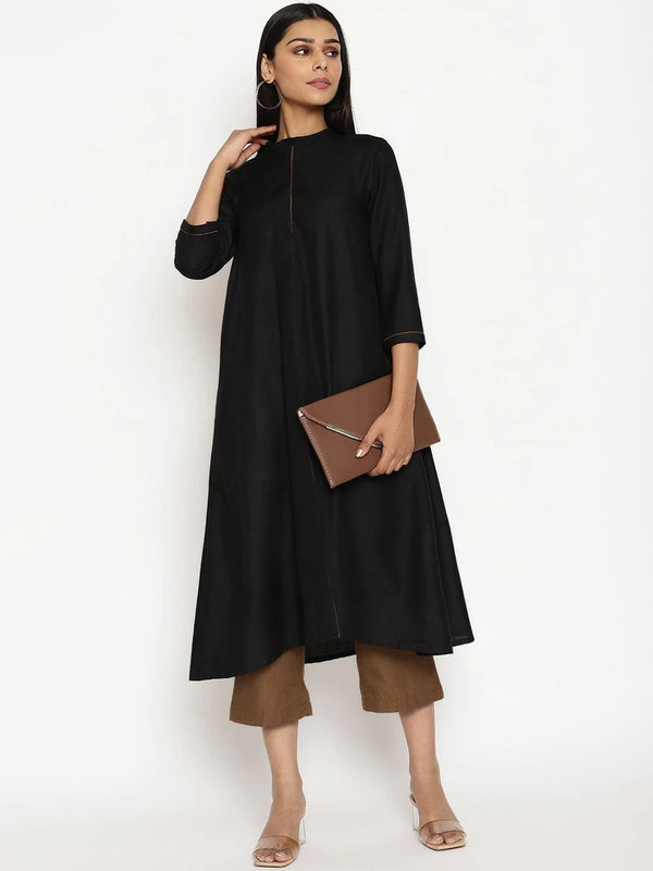 Cotton Linen Black Kurta Pant Set