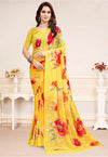 Digital Printed Georgette Saree in Yellow